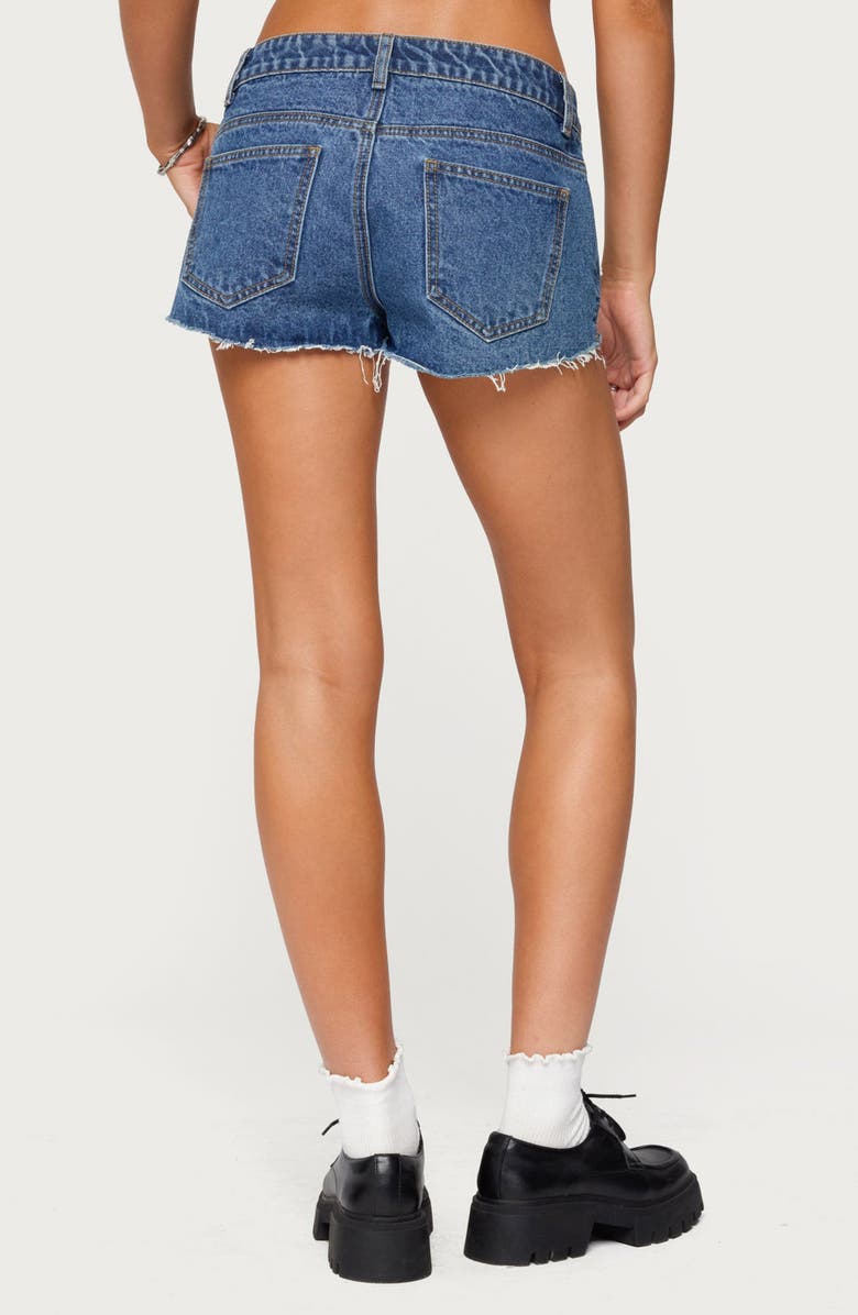 EDIKTED Devin Low Rise Micro Denim Cutoff Shorts, Alternate, color, Blue-Washed