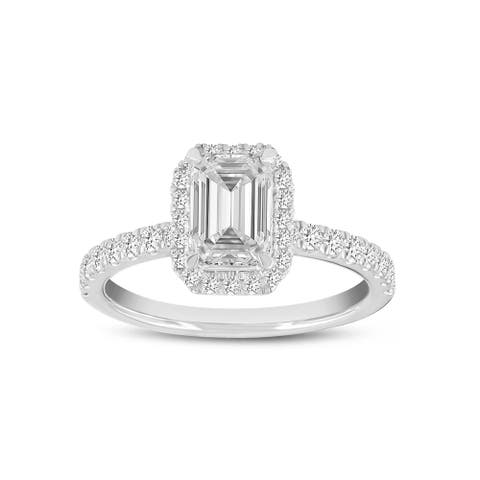 Czarina 14K White Gold Emerald Cut Lab Grown Diamond Halo Engagement Ring - 1.75 ctw