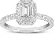 LuvMyJewelry Czarina 14K White Gold Emerald Cut Lab Grown Diamond Halo Engagement Ring - 1.75 ctw