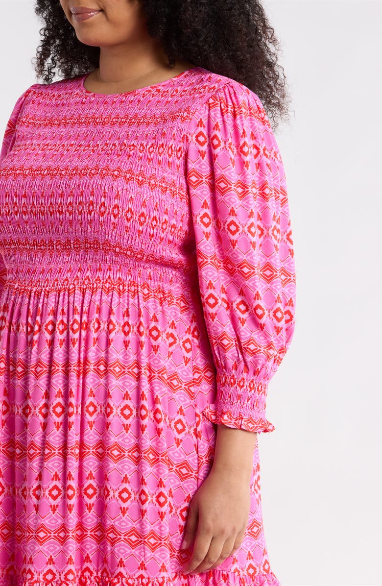 SUGARLIPS Mirany Ikat Print Long Sleeve Tiered Dress, Alternate, color, Fuschia-Red-Multi