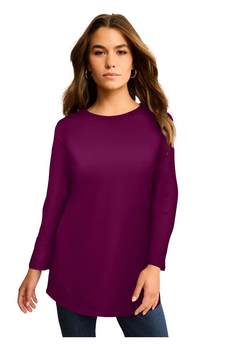Plus Size Ultimate Cotton Crewneck Long Sleeve Tee, Main, color, DARK BERRY
