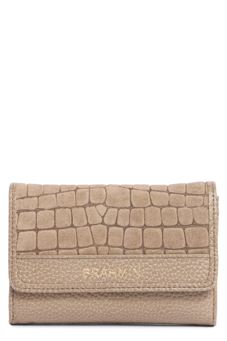 Kerra Croc Embossed French Wallet, Main, color, WARM GRAY BEDROCK