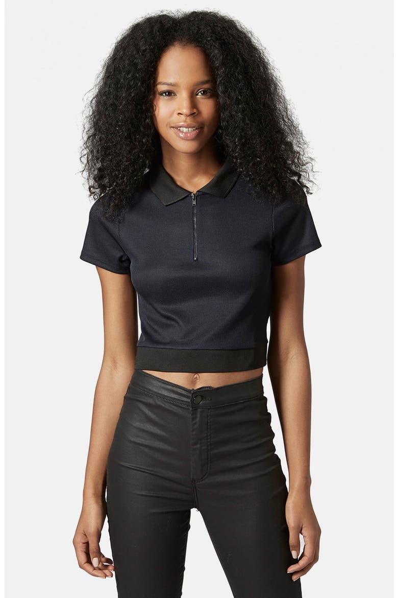 Crop Polo Shirt, Main, color, NAVY BLUE