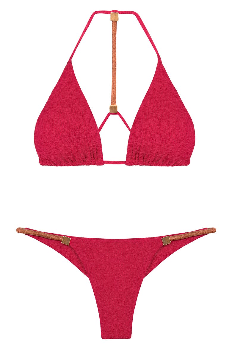 Firenze Aika Double Strap Cheeky Bikini Bottoms, Alternate, color, RED