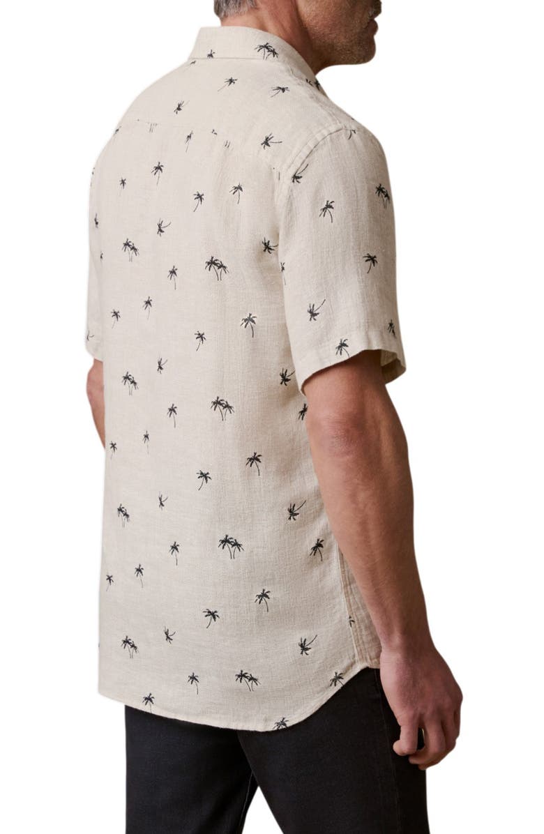 Faherty Palma Linen Short Sleeve Button-Up Shirt, Alternate, color, Night Palm Trees