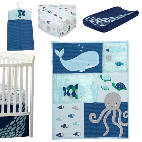 Oceania Whale with Octopus and Fish Nautical Ocean 6-Piece Nursery Baby Crib Bedding Set