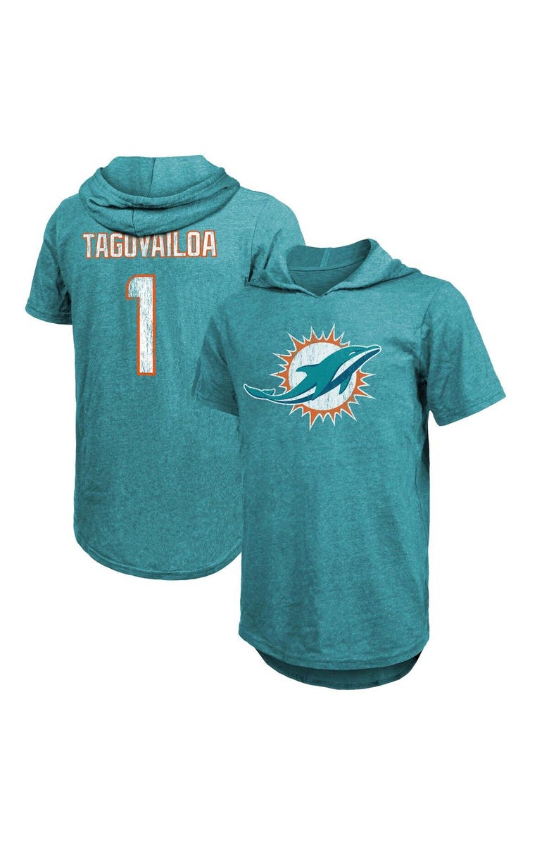 Majestic Threads Men's Majestic Threads Tua Tagovailoa Aqua Miami Dolphins Player Name & Number Tri-Blend Slim Fit Hoodie T-Shirt, Main, color, Aqua