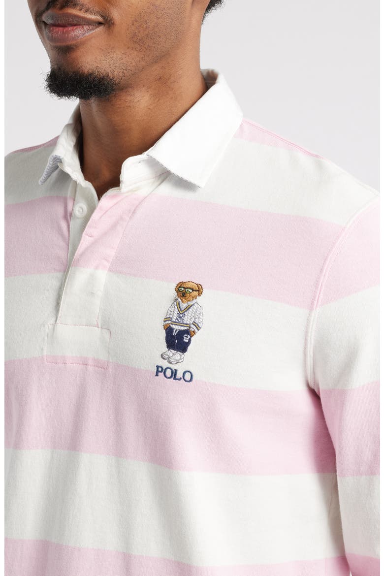 Classic Fit Stripe Long Sleeve Rugby Shirt, Alternate, color, PINK/WHITE HERITAGE ICONS BEAR