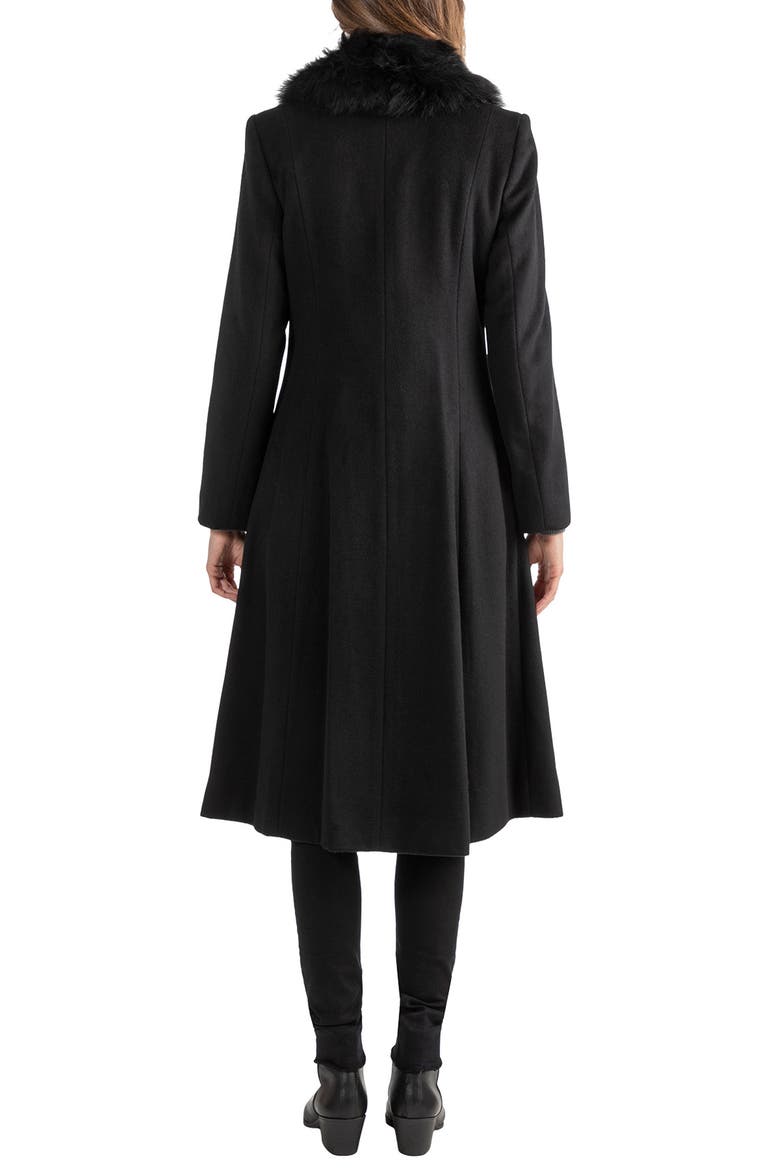 Toscana Genuine Dyed Lamb Shearling Collar Wool Blend Coat, Alternate, color, BLACK