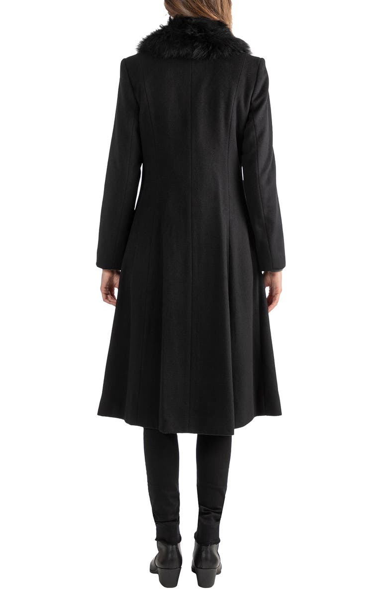 Sofia Cashmere Toscana Genuine Dyed Lamb Shearling Collar Wool Blend Coat, Alternate, color, Black