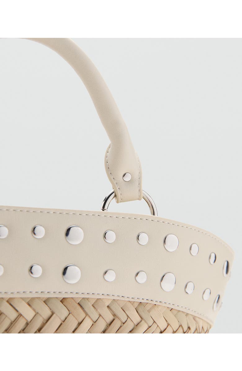 MANGO Studded Raffia Bucket Bag, Alternate, color,