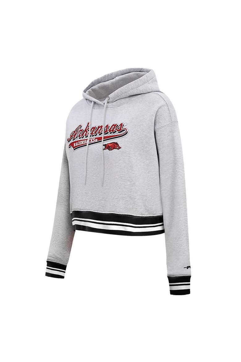Women's Pro Standard Heather Gray Arkansas Razorbacks Script Tail Fleece Cropped Pullover Hoodie, Alternate, color, Heather Gray