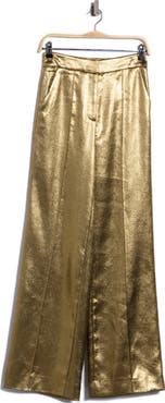 Veronica Beard Millicent Metallic High Waist Wide Leg Pants