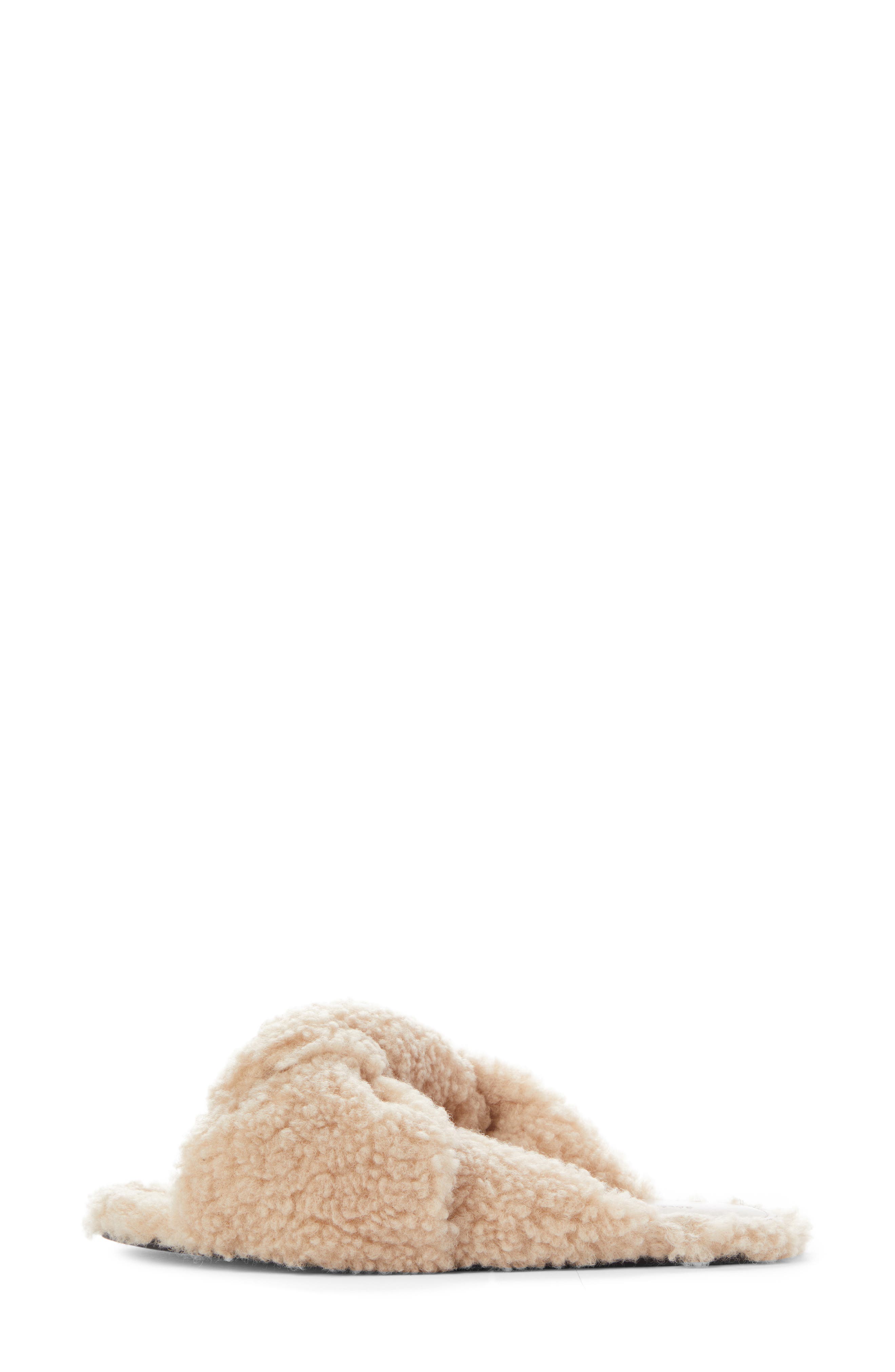 Balenciaga Drapy Faux Shearling Slide Sandal, Alternate, color, 