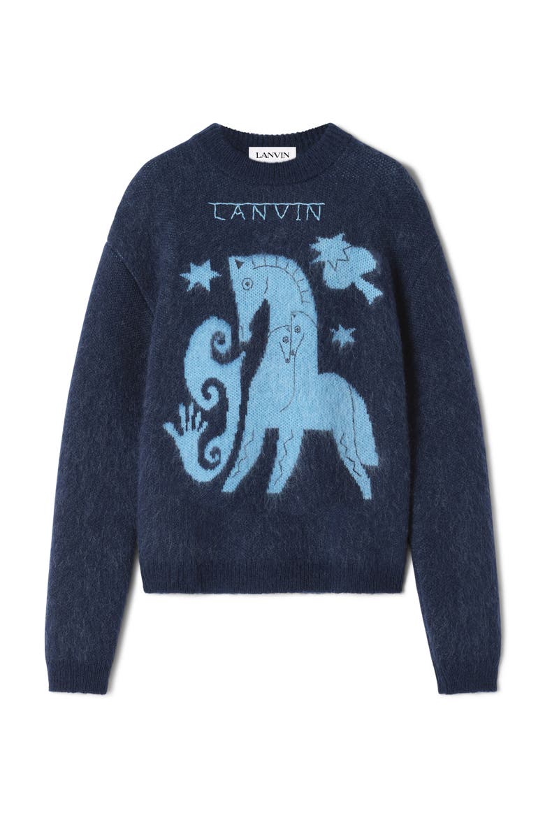 Blue Lunar Year Jacquard Mohair Sweater, Alternate, color, Navy Blue