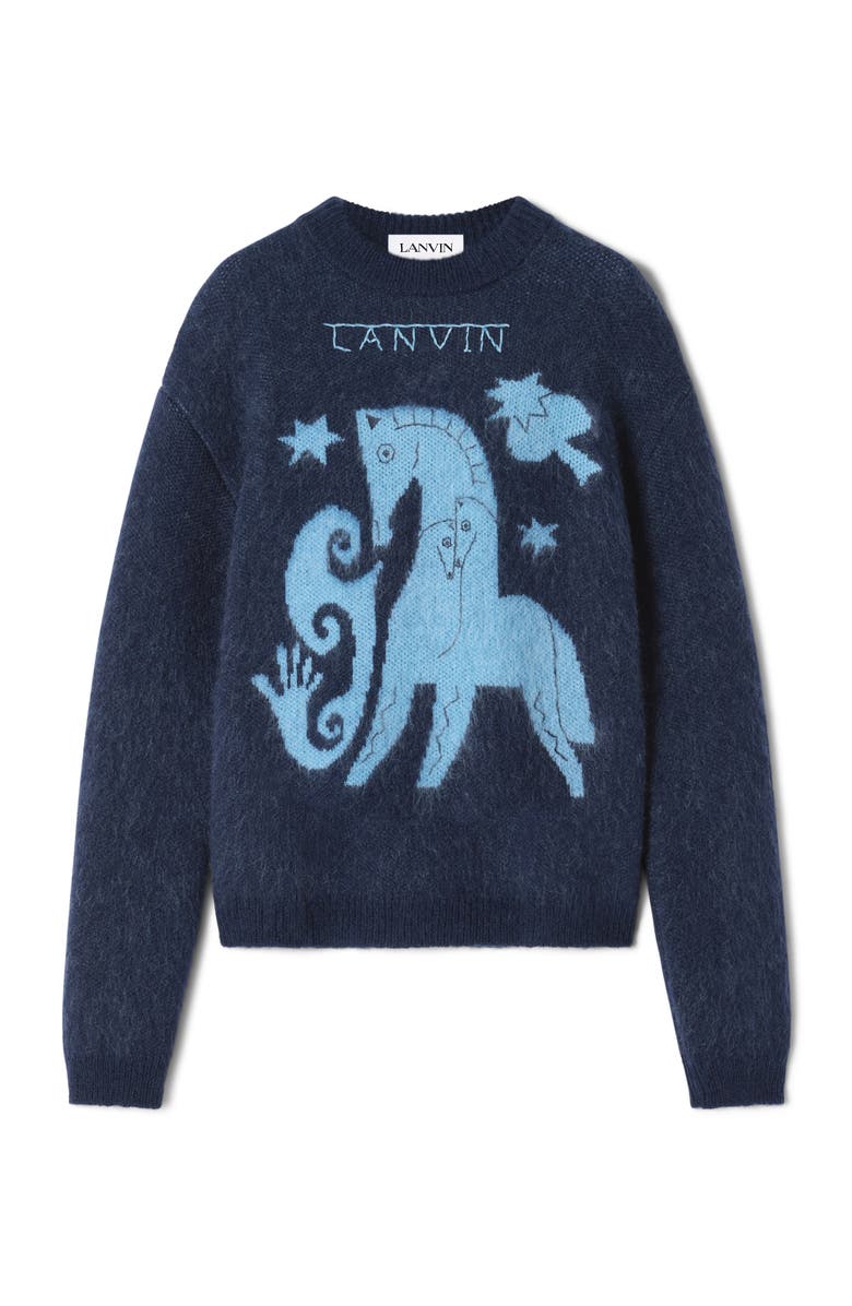 Lanvin Blue Lunar Year Jacquard Mohair Sweater, Alternate, color, Navy Blue
