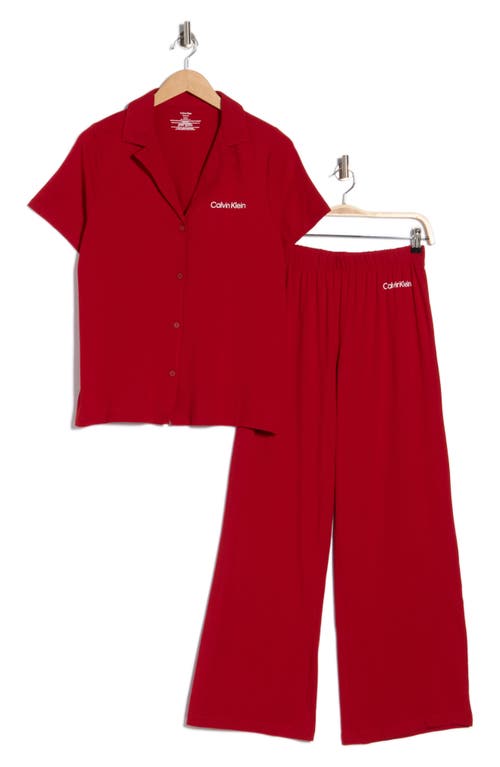 Calvin Klein Notch Collar Knit Pajamas In Red
