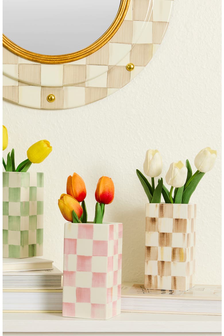 Mocha Check Small Pillar Vase, Alternate, color, BROWN