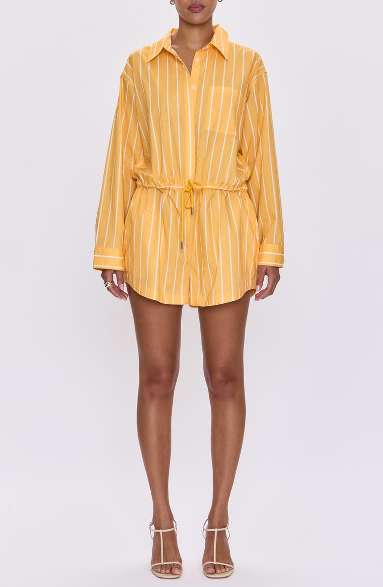 Pistola Amelie Stripe Stretch Cotton Poplin Romper, Main, color, Papaya Stripe