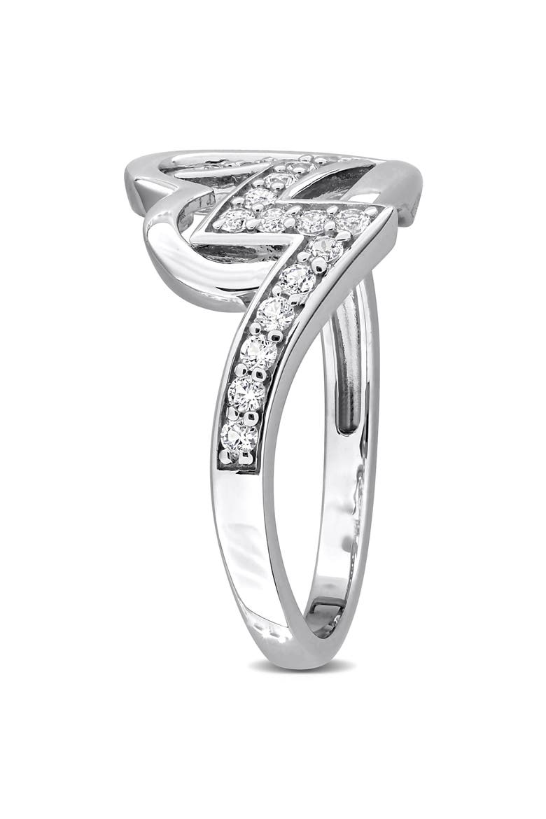 Sterling Silver Created White Sapphire Double Heart Ring, Alternate, color, SILVER