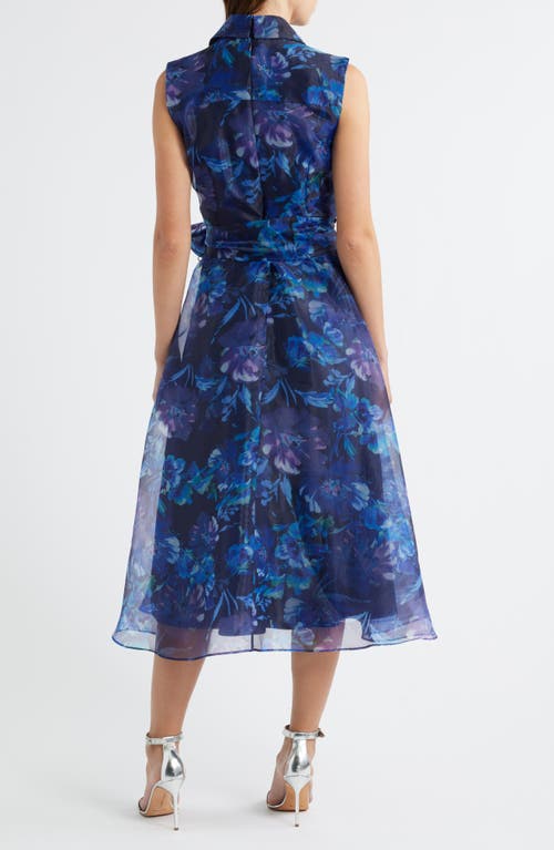 Julia Jordan Flroal Wrap Front Sleeveless Cocktail Dress In Blue
