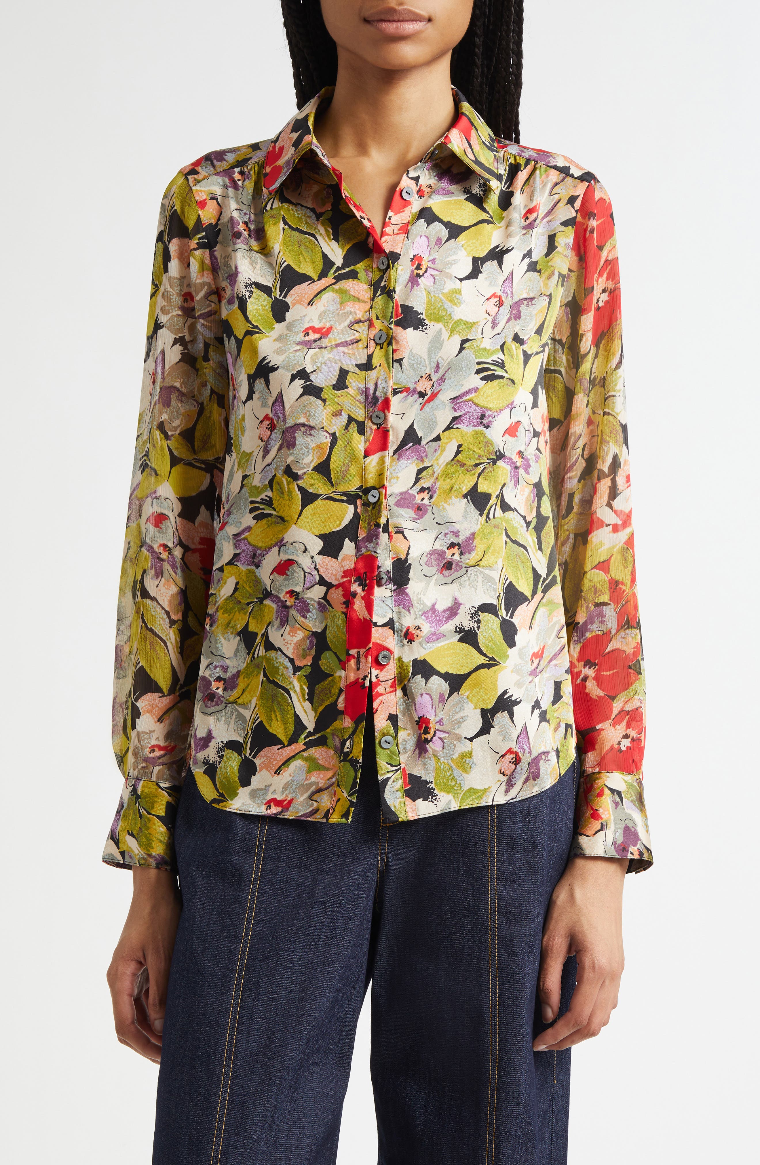 Cinq à Sept Canyon Bloom Print Tiered Ruffle Shirt