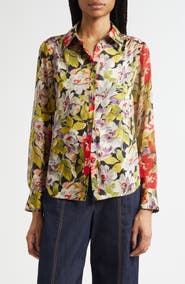 Cinq à Sept Canyon Bloom Print Tiered Ruffle Shirt