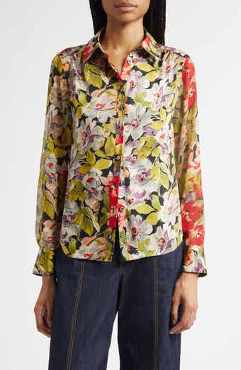 Cinq à Sept Canyon Bloom Print Tiered Ruffle Shirt