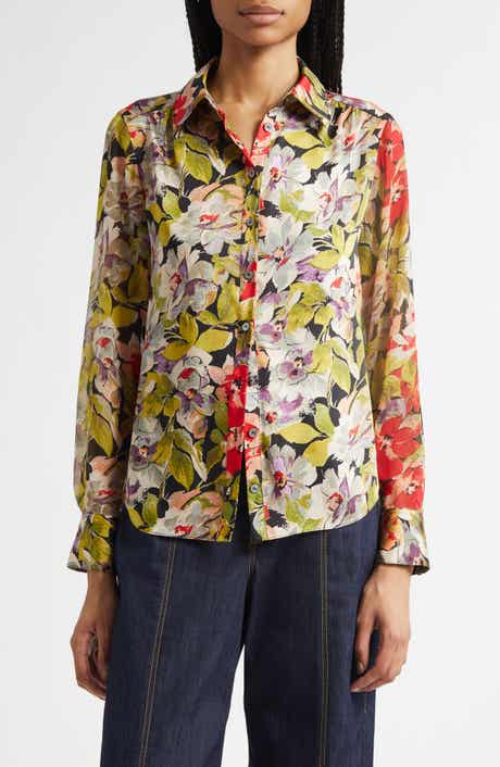 Cinq à Sept Canyon Bloom Print Tiered Ruffle Shirt