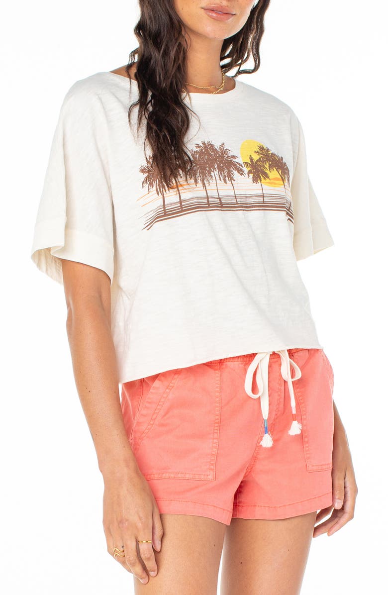 Roxy Palm Stripe Oversize Crop Graphic T-Shirt, Alternate, color, Egret