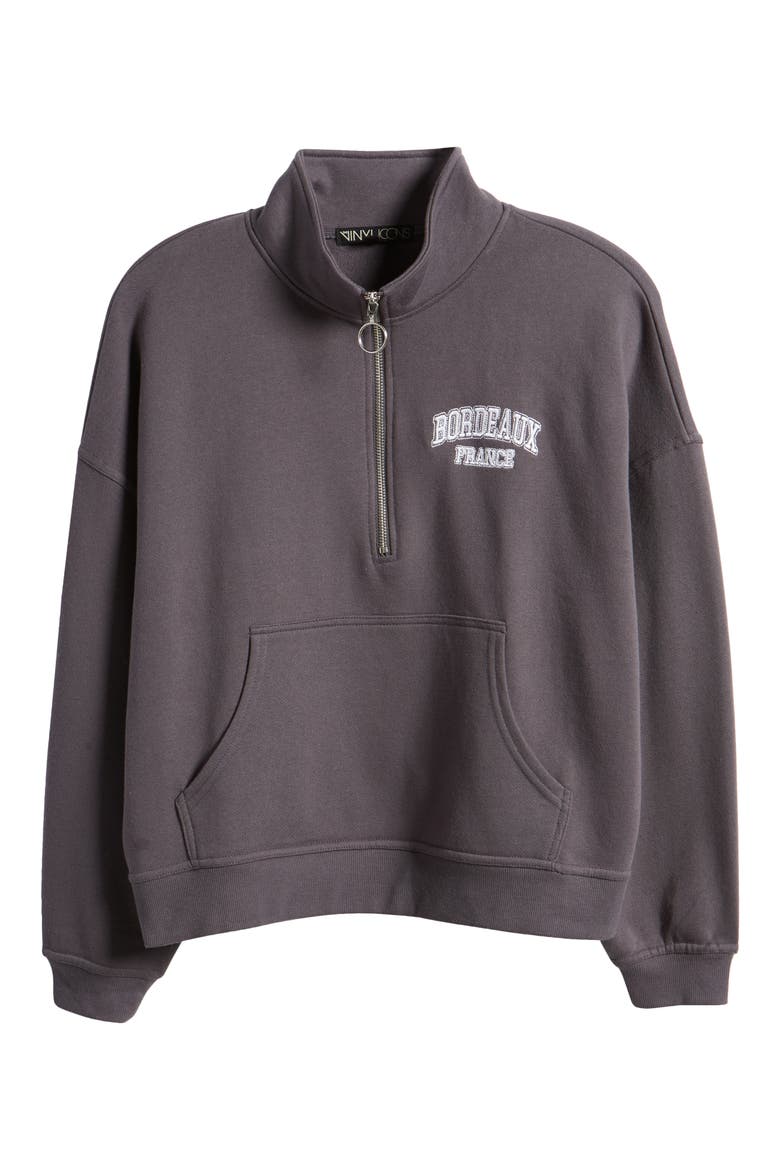 Embroidered Bordeaux Half Zip Pullover, Alternate, color, WASHED BLACK