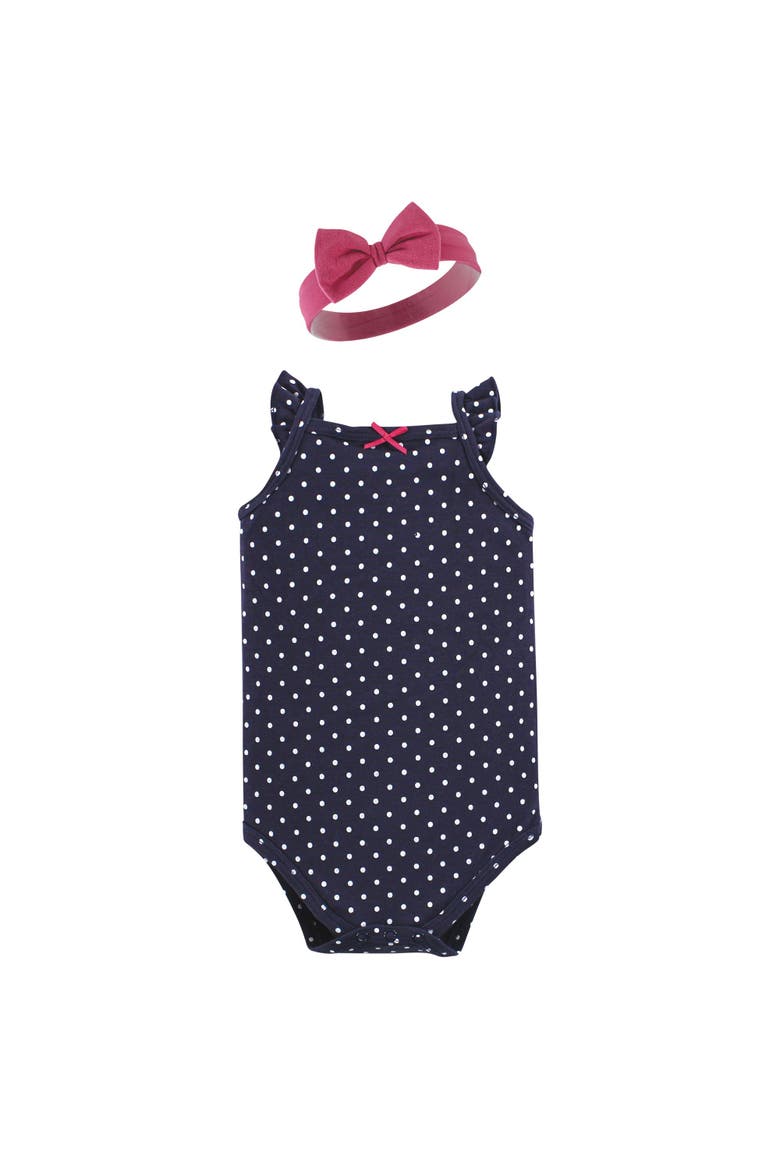 Sleeveless Bodysuit and Headband Set, Alternate, color, Pink Navy Roses