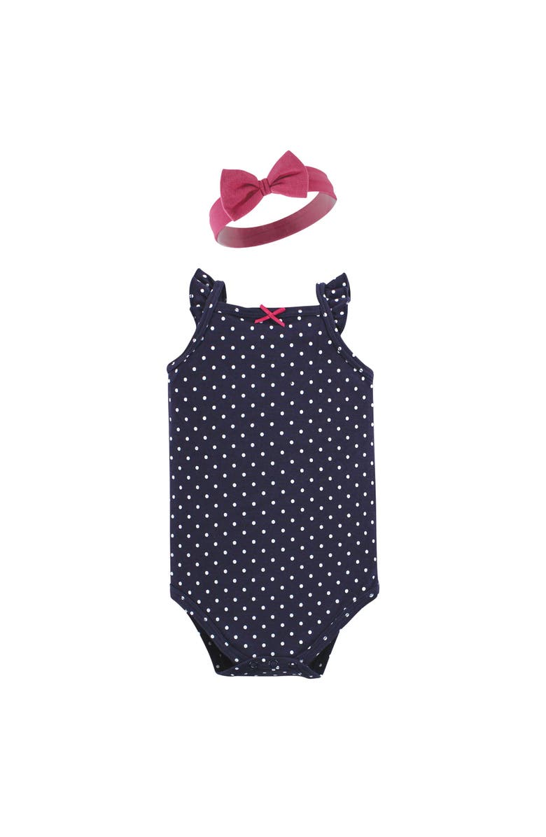 Hudson Baby Sleeveless Bodysuit and Headband Set, Alternate, color, Pink Navy Roses