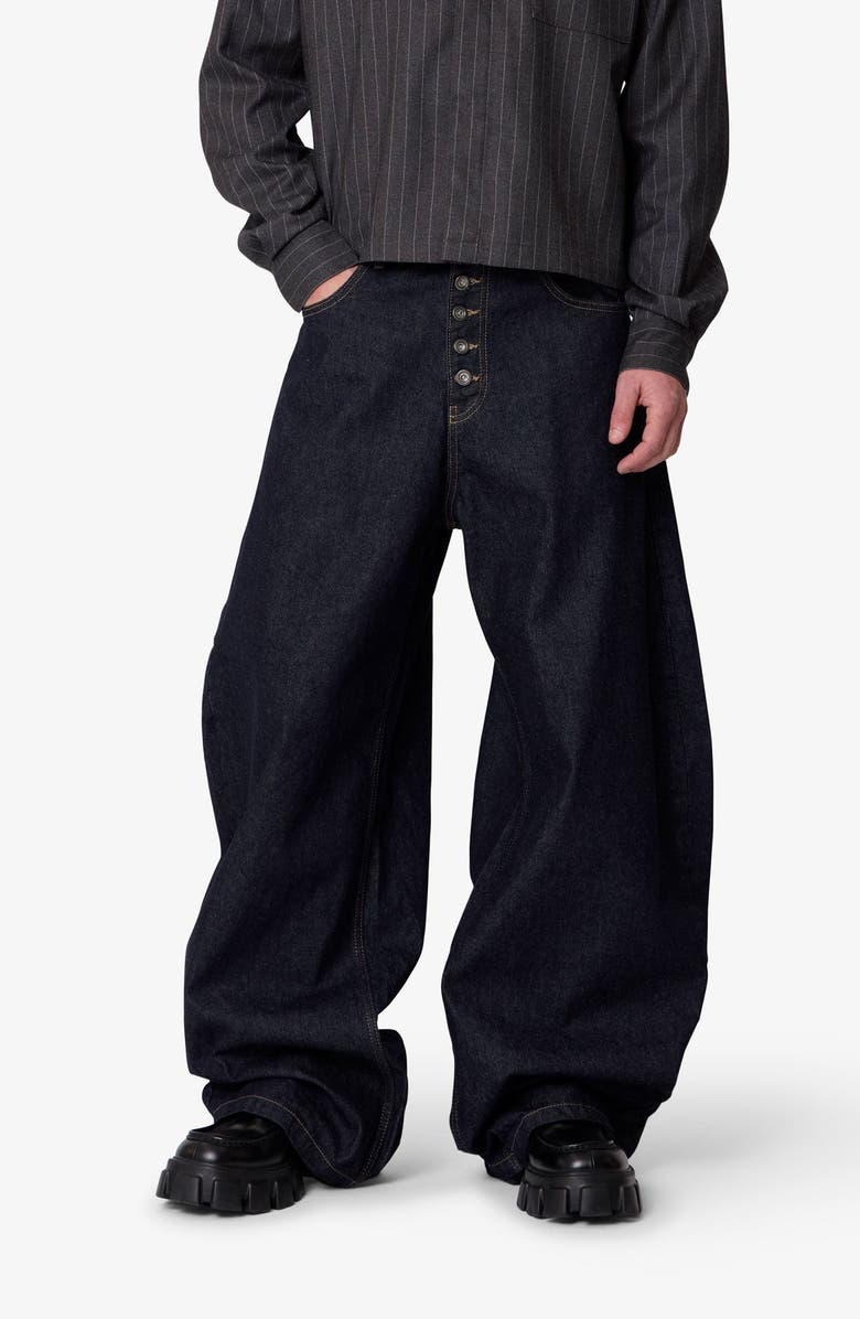 mnml Button Fly Barrel Leg Jeans, Alternate, color, 