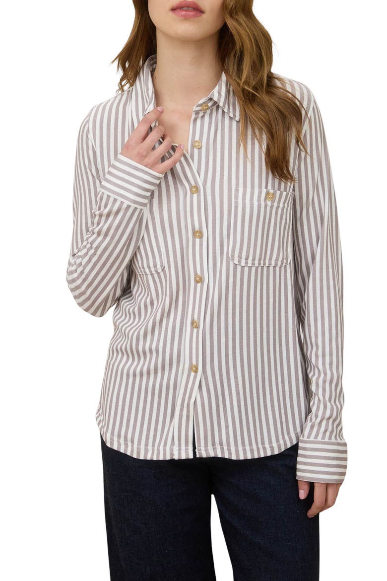 Button Front Long Sleeve Shirt, Main, color, MOCHA