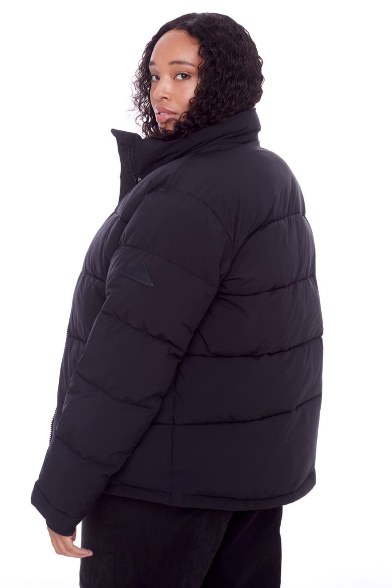 FORILLON PLUS SIZE - Vegan Down Short Quilted Puffer Jacket, Alternate, color, BLACK