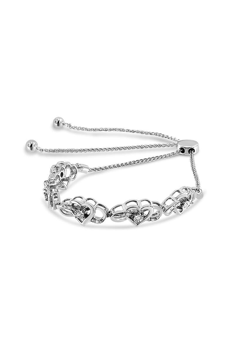 Silver Diamond Accent Interlocking Infinity and Heart Bolo Tennis Bolo Bracelet, Alternate, color, White