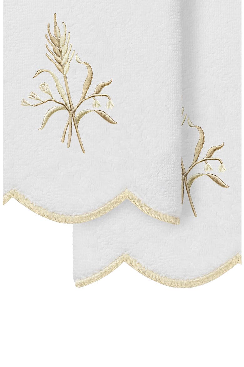 Whitney Scallop Set of 2 Fingertip Towels, Alternate, color, WHITE/ BEIGE
