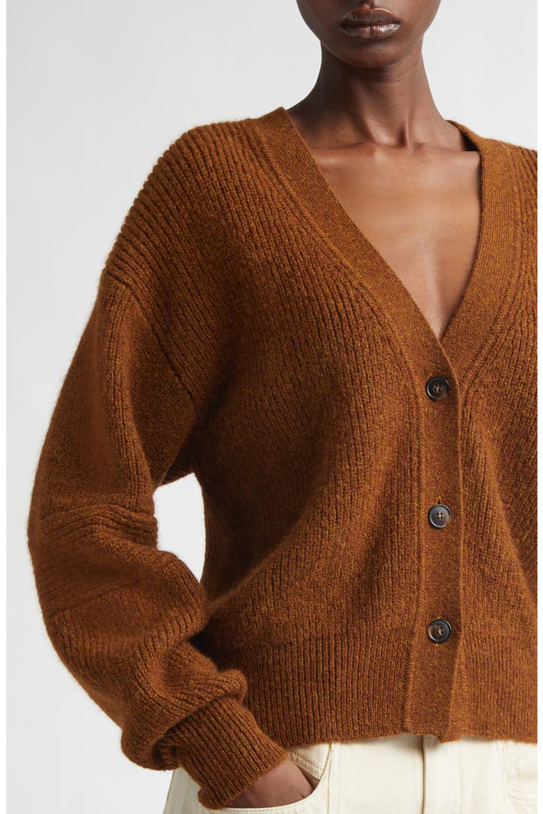 Thelma Rib Baby Alpaca Blend Cardigan, Alternate, color, CARAMEL