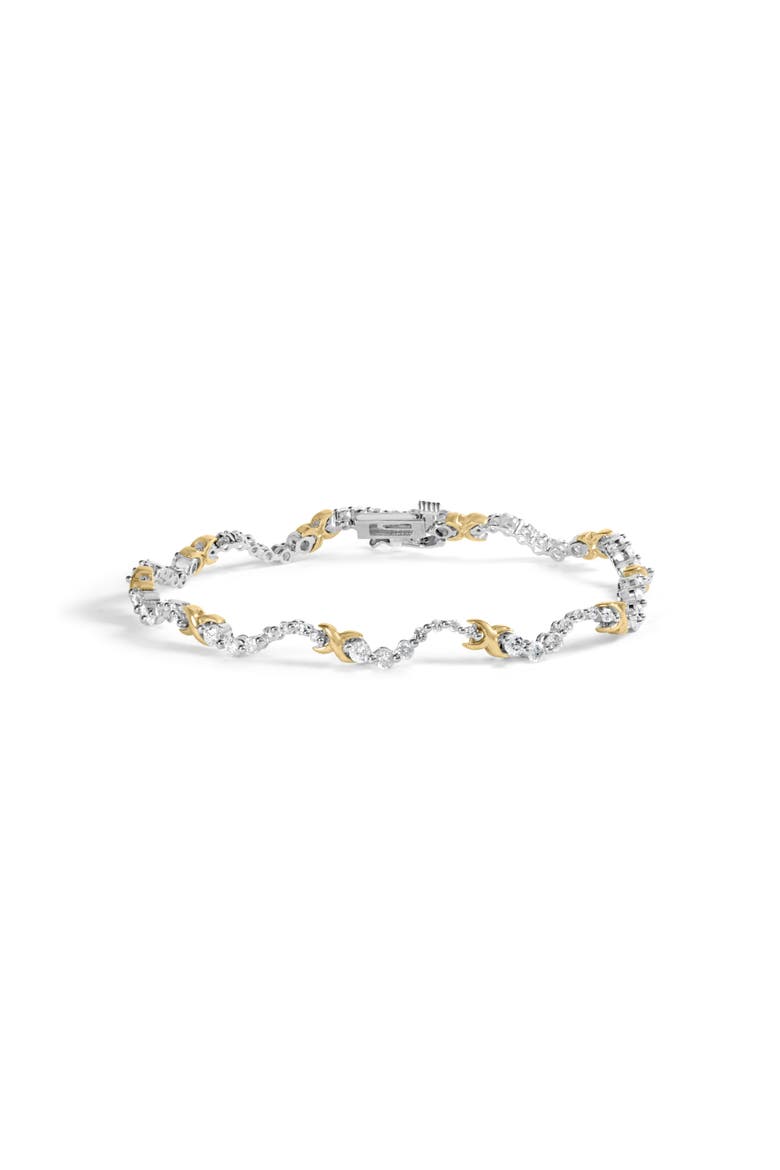 10K Two-Tone 2.00 Cttw Diamond "X" and Wave Link Bracelet - 7" Inches, Main, color, Yellow
