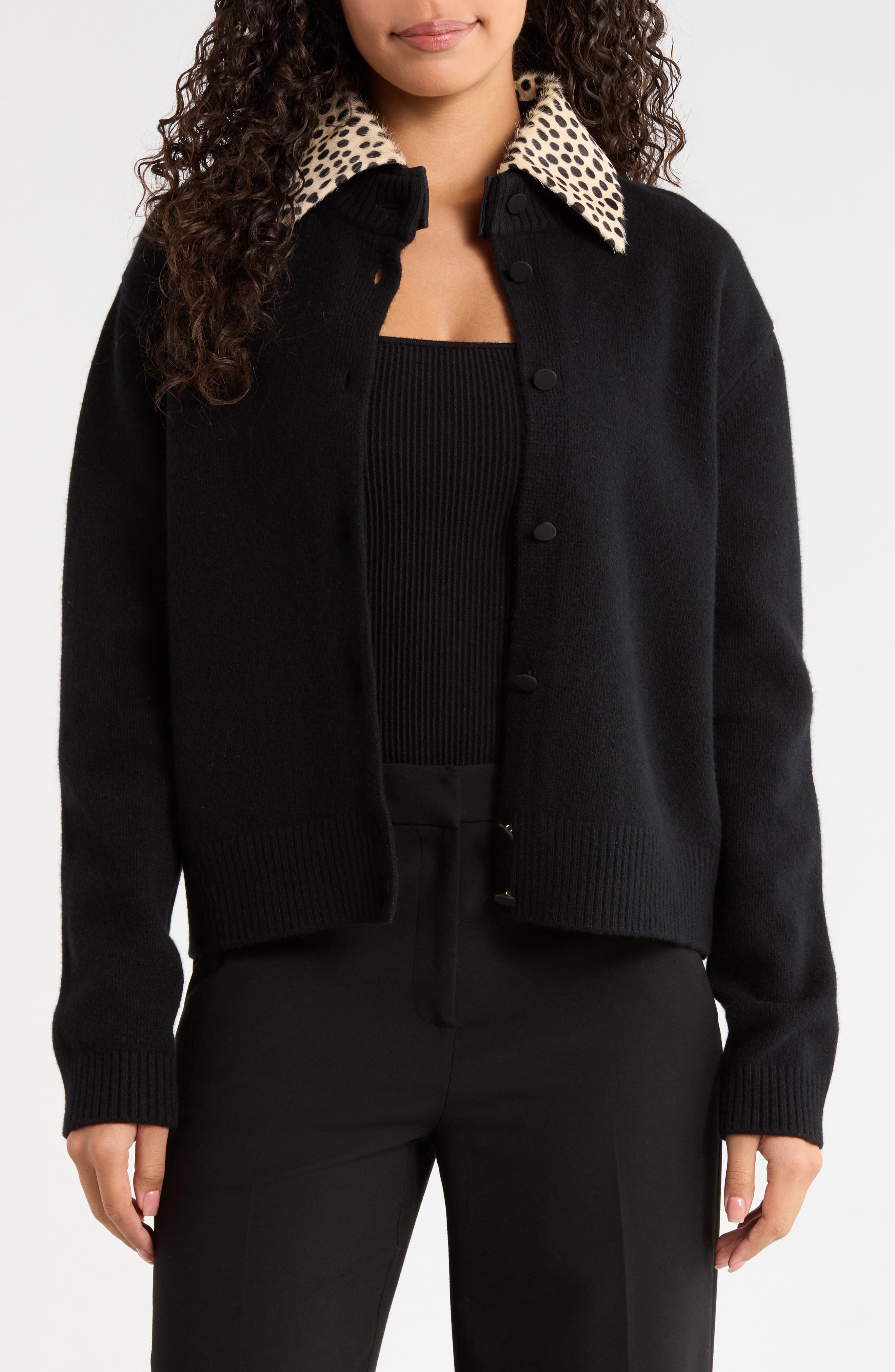 Róhe Removable Cheetah Collar Stretch Wool Cardigan (Women) | Nordstrom