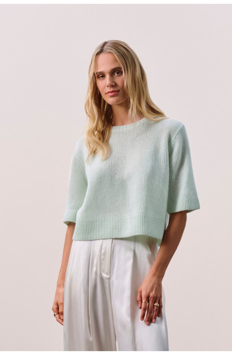 NAKED CASHMERE Off Gauge Short Sleeve Crew, Main, color, Jadite