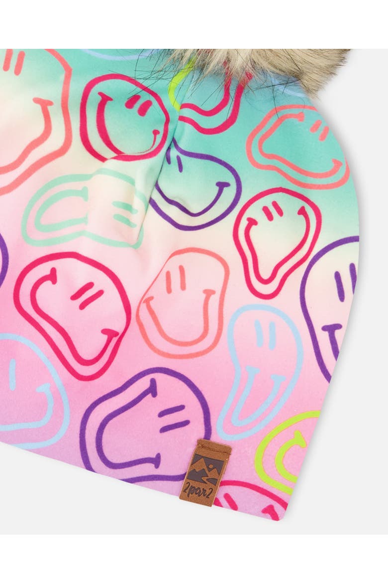 Stretch Jersey Hat Smileys with Pompom, Alternate, color, Multicolored Printed Smileys