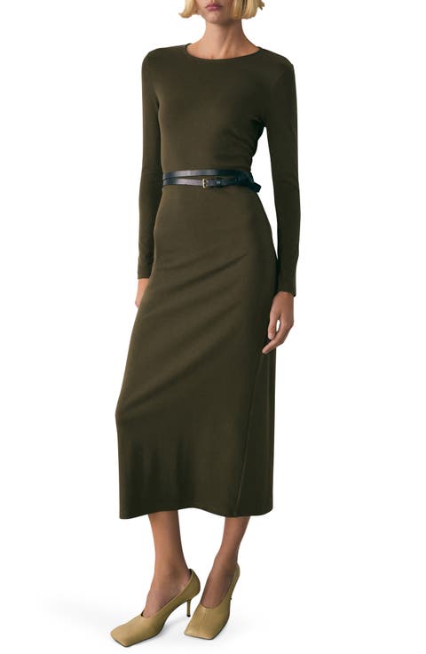 Basila Long Sleeve Stretch Cotton Midi Dress