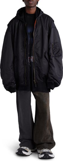 Balenciaga Tape Logo Oversize Hooded Bomber Jacket | Nordstrom
