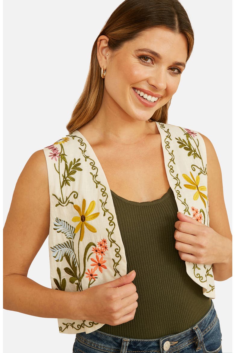 Floral Embroidered Cotton Waist Coat, Alternate, color, Multi