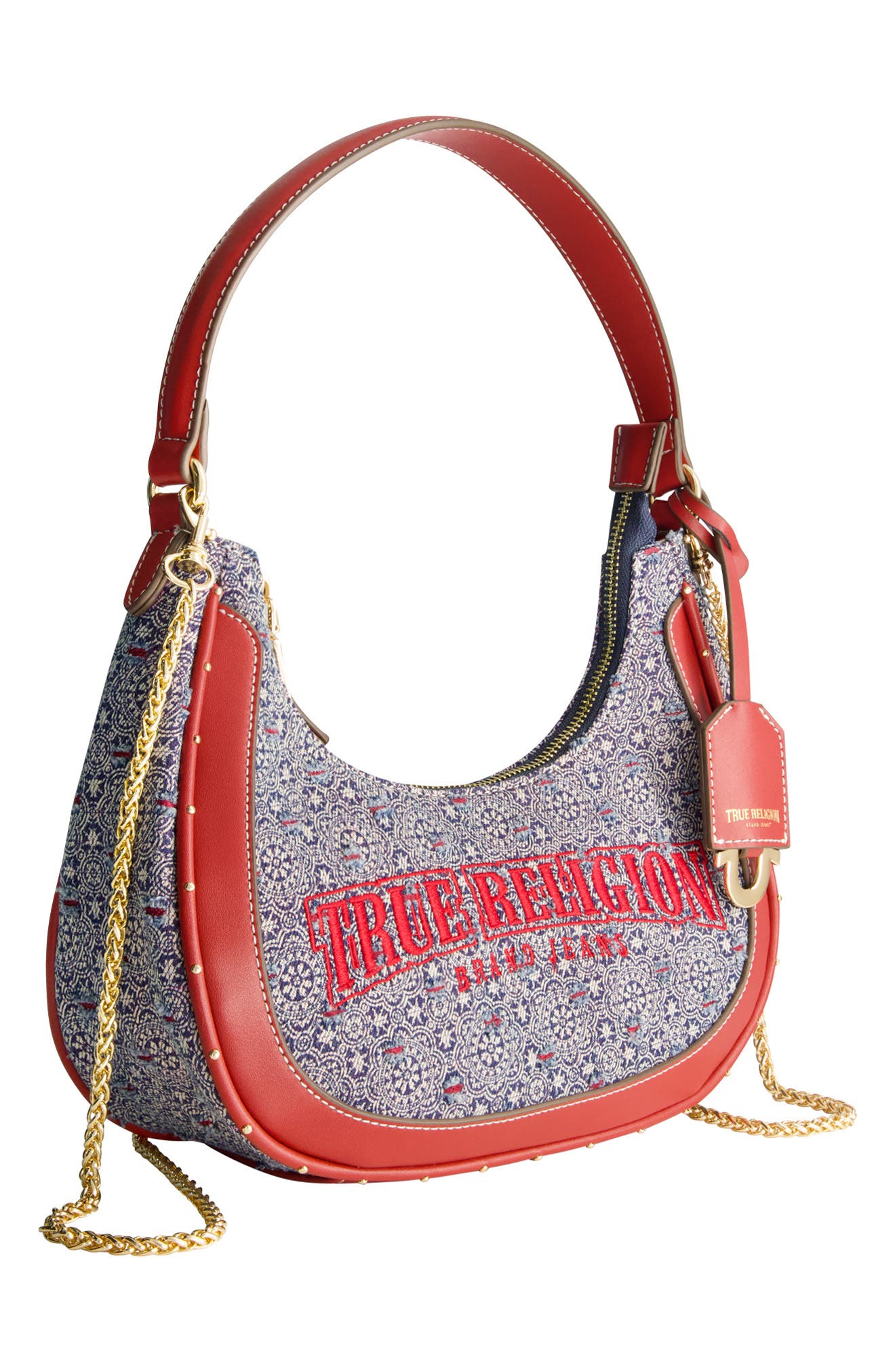 True Religion Logo Small Hobo Bag, Alternate, color, Red