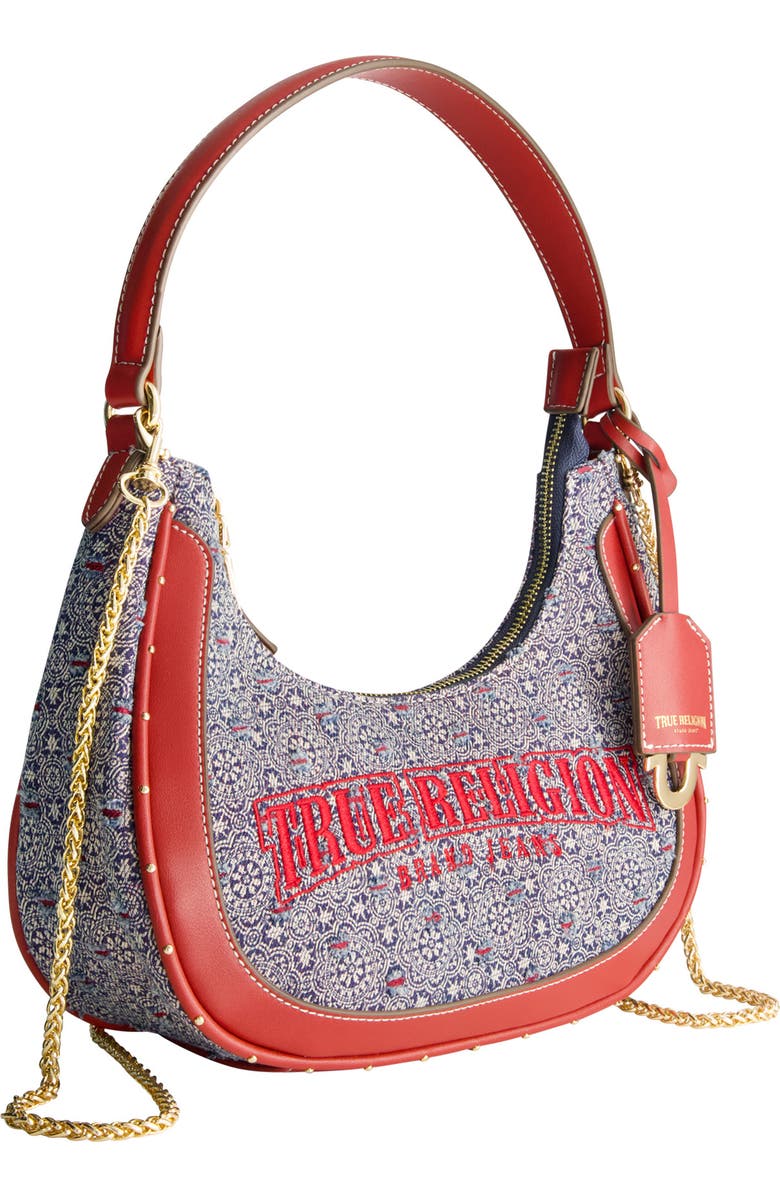 True Religion Logo Small Hobo Bag, Alternate, color, Red