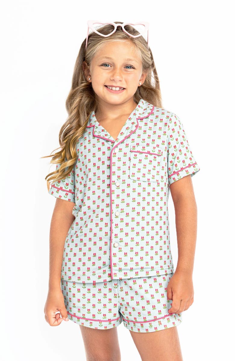 Preppy Goose Tulip Print Short Sleeve Jersey PJ, Alternate, color, White Multi