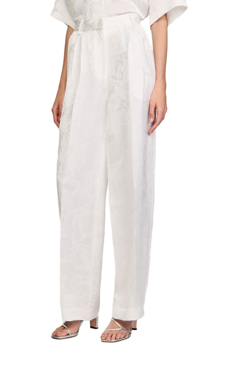 SANDRO Jacquard flowers trousers, Main, color, White
